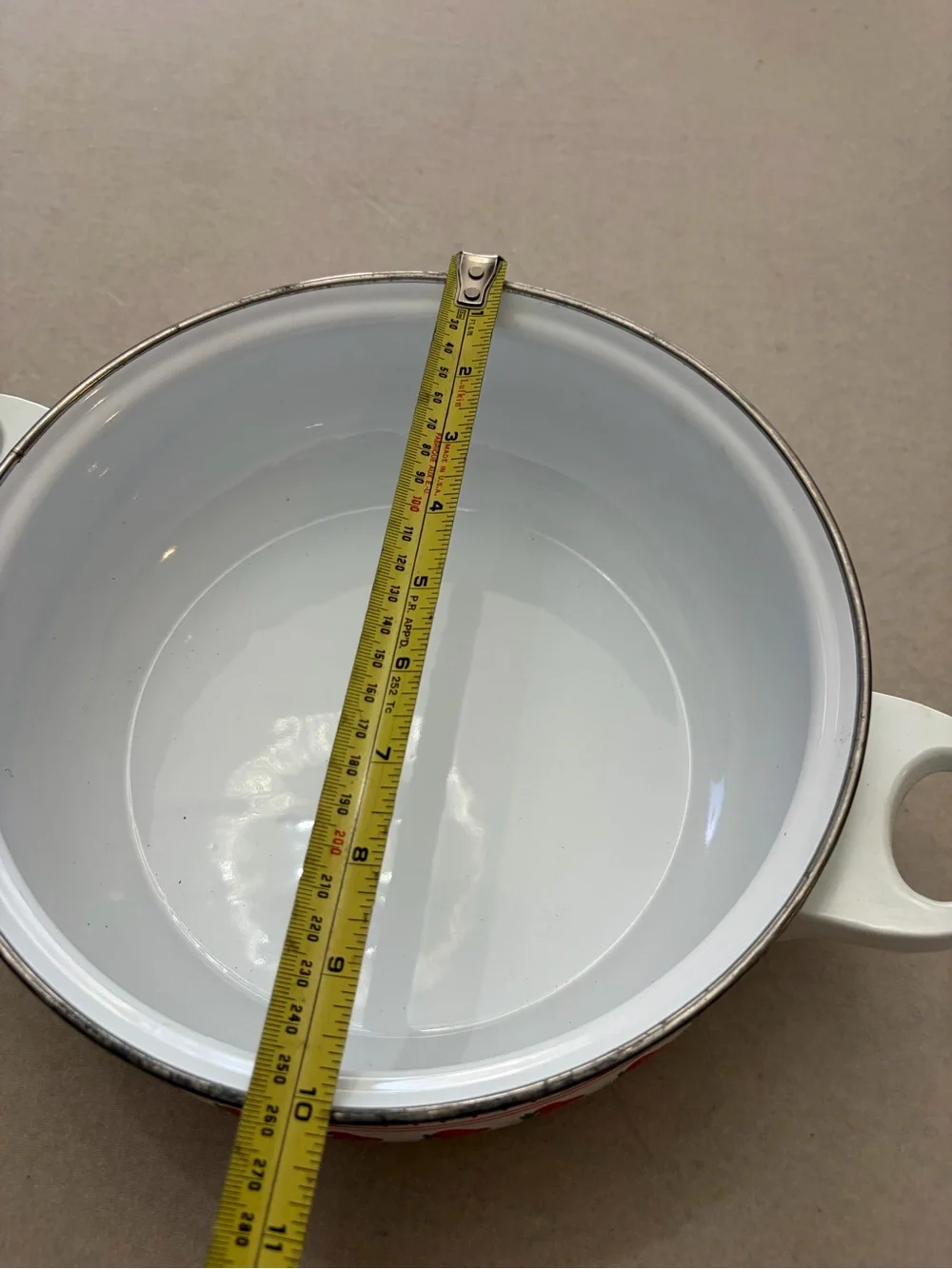White Enamel  Bowl with Red Strawberry Motif